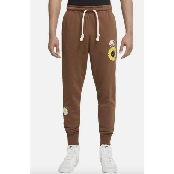Nike Sportswear Embroidered Sunflower Brown French Terry Joggers Size: Large